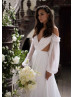 Long Sleeves White Chiffon Airy Wedding Dress